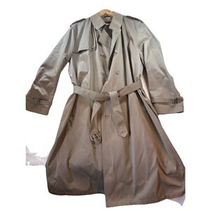 Vintage Oleg Cassini Trench Coat Mens 48L Olive W/ Liner Warm Weather Ready
